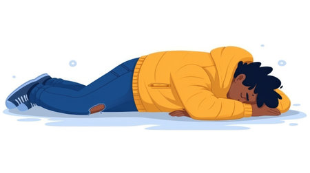 Illustration of a sleeping teenager in depression, depressed psychological state.の素材