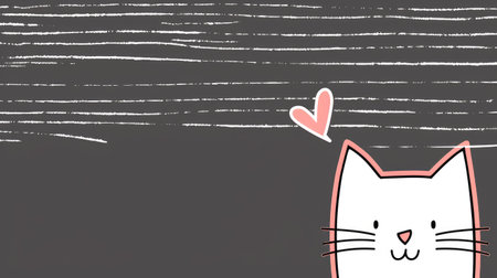 Cartoon cute cat in line art style on a background of a gray school board, children's illustration, minimalism.の写真素材