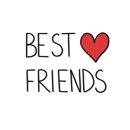 Vector lettering illustration Best friends. Handwritten positive phrase on white background. Text element with black inscription and red heartのイラスト素材