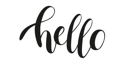 Vector lettering illustration Hello. Handwritten calligraphy phrase on white background. Text element with black inscriptionのイラスト素材