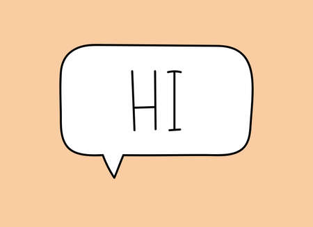 Hi inscription. Handwritten lettering illustration. Black vector text in speech bubble. Simple outline marker style. Imitation of conversation.のイラスト素材