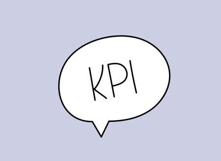 Kpi inscription. Handwritten lettering illustration. Black vector text in speech bubble. Simple outline marker styleのイラスト素材