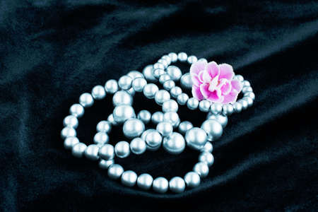 bracelets  faux pearls  on a black velvet の写真素材