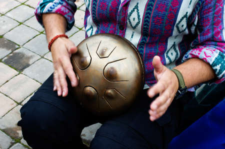 street musician playing  Dream Drumの写真素材