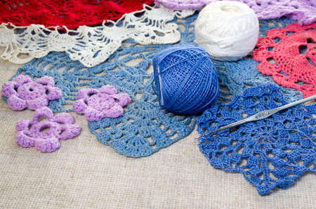 crocheted lace napkinsの写真素材