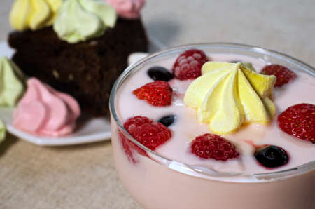 chocolate cake decorated with creamの写真素材