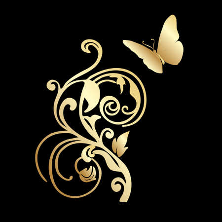 Gold Lace butterfly on black backgroundのイラスト素材