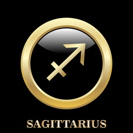 Sagittarius zodiac sign in oval frame, vector Illustration. Pisces zodiac sign in circle frame, vector Illustration. Contour icon.のイラスト素材