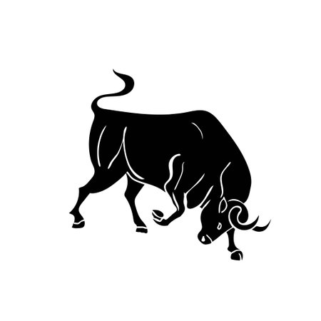 black silhouette of bull on  white background. Vector illustrationのイラスト素材