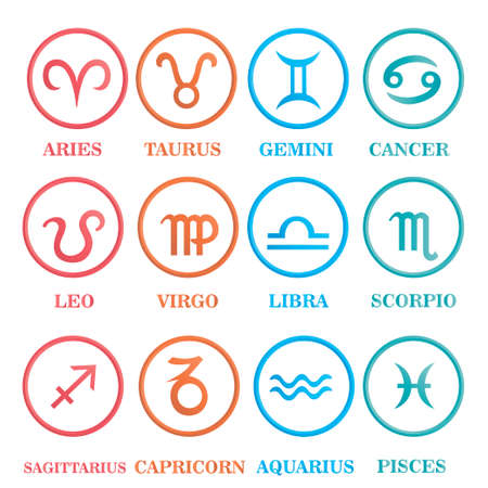 Set zodiac sign in oval frame, vector Illustration. Contour icon.のイラスト素材