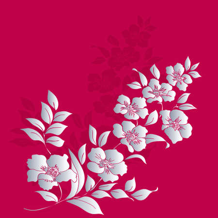 Silver twig sakura blossoms on red background. Vector illustrationのイラスト素材