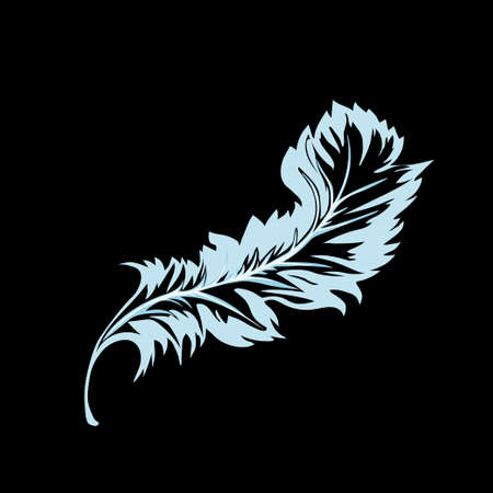 Blue decorative Feather on a black background. Vector illustrationのイラスト素材