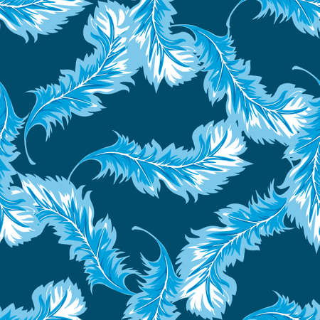 Seamless pattern of Feathers are on a blue background. Vector illustrationのイラスト素材