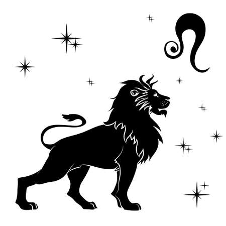 Black silhouette of  leo are on  white background. Vector illustrationのイラスト素材