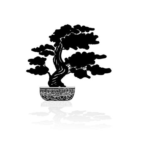 Bonsai silhouette over a white background. Vector illustrationのイラスト素材