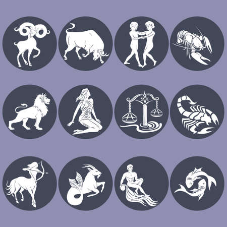 Set zodiac sign in oval frame, vector Illustration. Contour icon.のイラスト素材