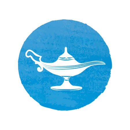Magic lamp over a blue watercolor background. のイラスト素材