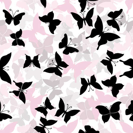 Seamless pink pattern with silhouettes of butterfliesのイラスト素材