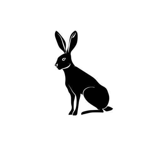 Black silhouette rabbit on white background.  Vector illustration.のイラスト素材