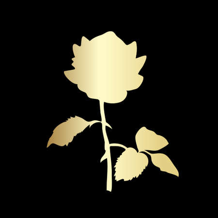 Golden silhouette of rose isolated on black background. Vector illustration.のイラスト素材