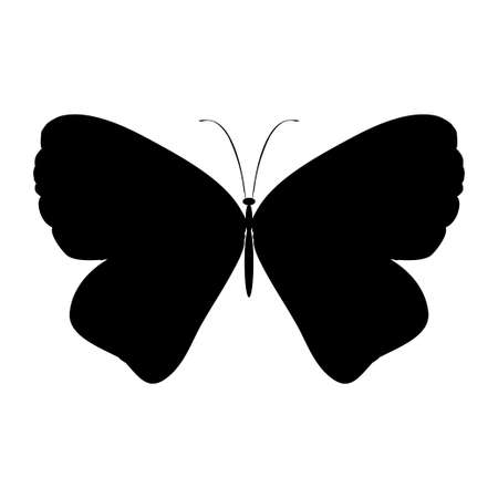 Black silhouette butterfly on white background. Abstract design. Vector illustration.のイラスト素材
