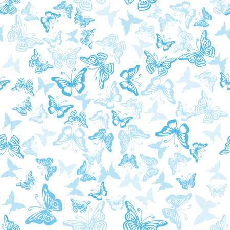 Seamless blue pattern with silhouettes of butterfliesのイラスト素材