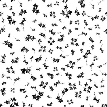Black and white doodle ivy leaves. Vector illustration. Seamless patternのイラスト素材