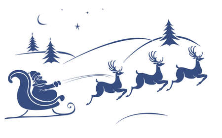 vector Christmas card with Santa Claus and deer flyingのイラスト素材