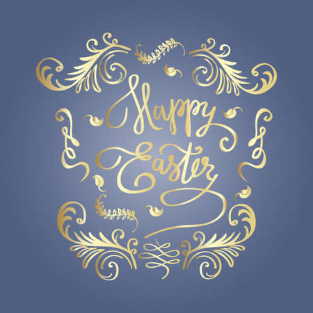 Easter vector vintage card with phrase Happy Easter. Easter T shirt Hand lettering. Vector llustration. Hand drawn typography poster. Conceptual handwritten phrase.のイラスト素材