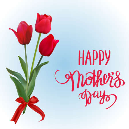 The red tulips with Happy Mother's Day gift card. Photo-realistic mesh vector illustration.のイラスト素材