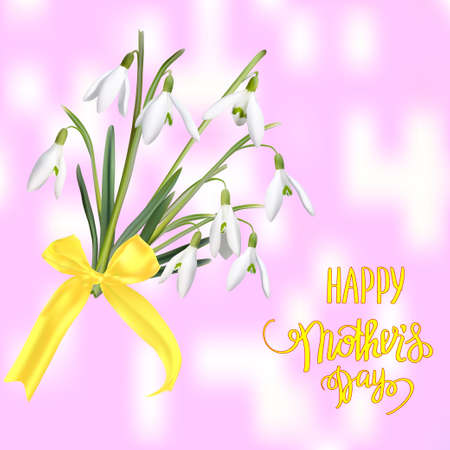 The first snowdrops Galanthus with Happy Mother s Day gift card.のイラスト素材
