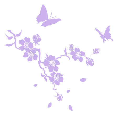 Pink cherry blossoms branch are on white background. Vector illustrationのイラスト素材