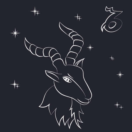 white outline of capricorn are on black background. Vector illustrationのイラスト素材