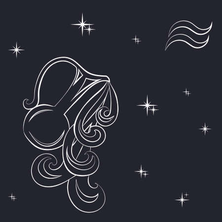Sign of the zodiac Aquarius is the starry sky, vector Illustration. Contour icon.のイラスト素材