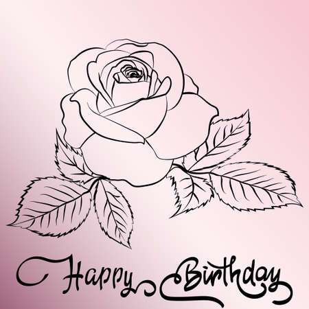 Happy Birthday lettering rose are on pink background, greeting card with fun lettering and roses on pink. Vector illustrationのイラスト素材
