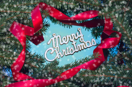 Christmas card on a mirror backgroundの写真素材