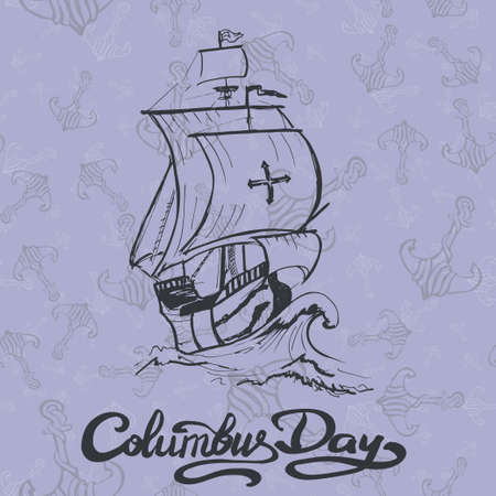 Columbus day sign. Santa maria boat. vector illustrationのイラスト素材