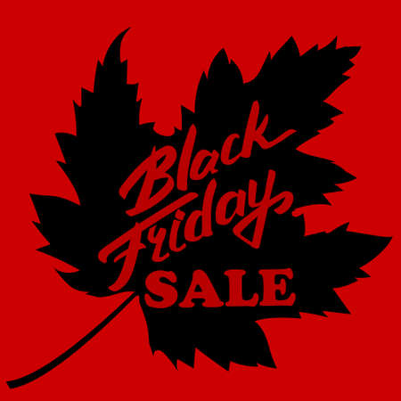 Black friday emblem and Maple leave with text Black Friday. Vector illustration.のイラスト素材