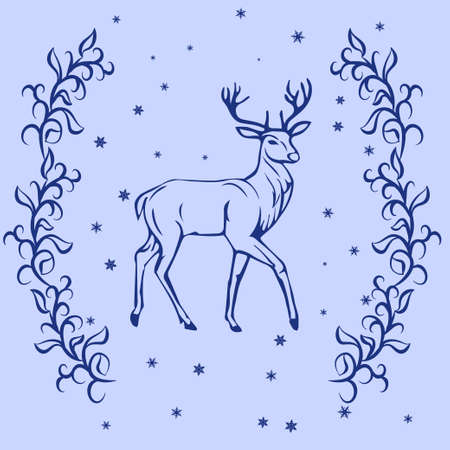 Christmas reindeer silhouette. Greeting card, vector illustration.のイラスト素材