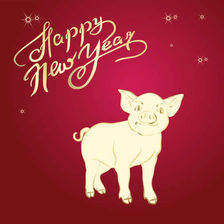 Chinese New Year Greeting Card. Year of The Yellow Pig. 2019 year. Vector illustration.のイラスト素材