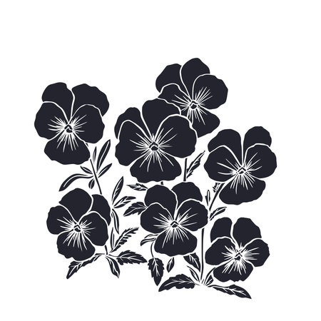 Black-and-white bouquet of violets with leaves.のイラスト素材