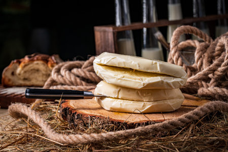Homemade cheese on a dark background