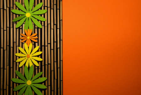 flowers and bamboo and orange color の写真素材
