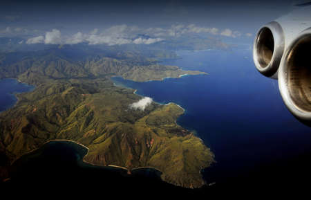 Komodo islansd national park in Indonesia view from the planeの写真素材