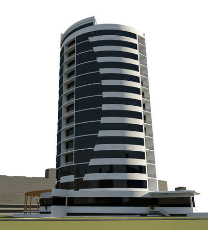 3d rendering of modern business centre building isolated on whiteの写真素材
