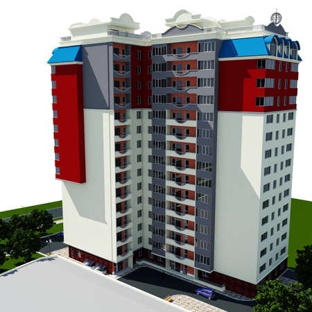 modern multi story residential building on white, city buildingの写真素材