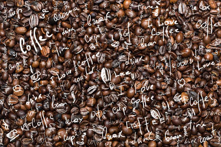 Background with hand written coffee break with roasted coffee beans backgroundの写真素材