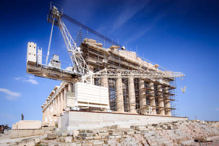 Background image of reconstruction of Parthenon in Acropolis, Athens, Greeceの写真素材