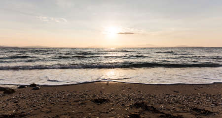 Sunrise on the beach, Rafina town, Greeceの写真素材