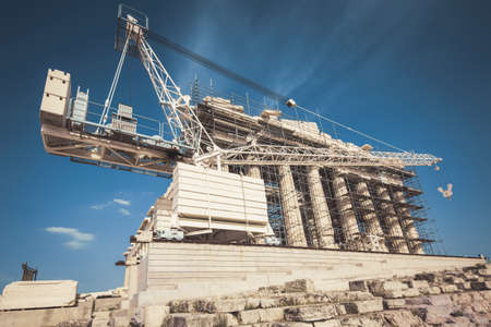 Background image of reconstruction of Parthenon in Acropolis, Athens, Greeceの写真素材